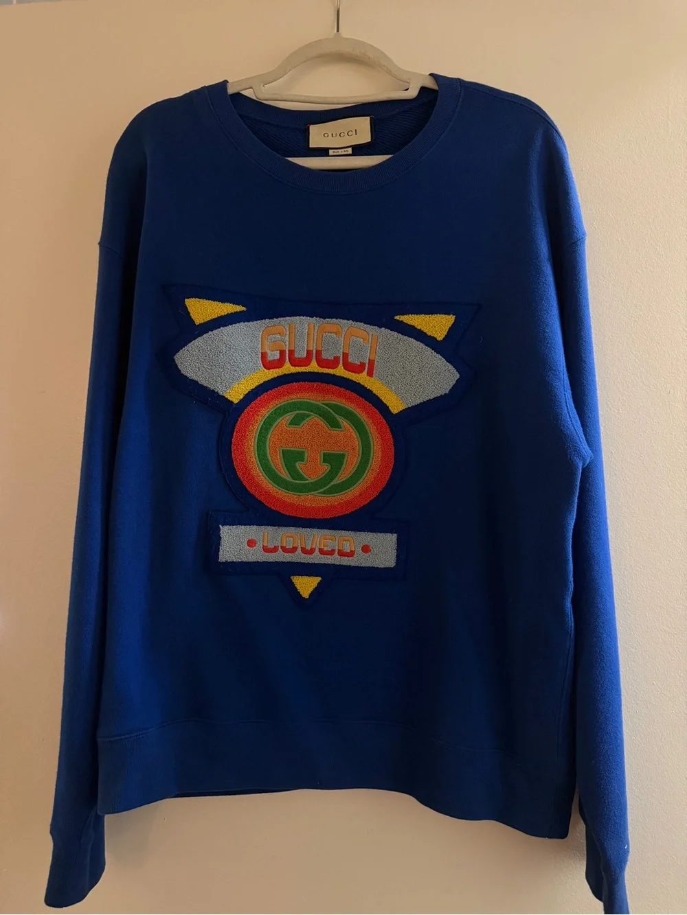 Gucci Cobalt Blue Crewneck Sweatshirt with Signature Label